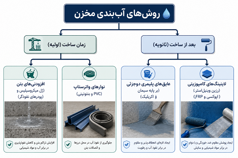 روش های آب بندی مخازن بتنی